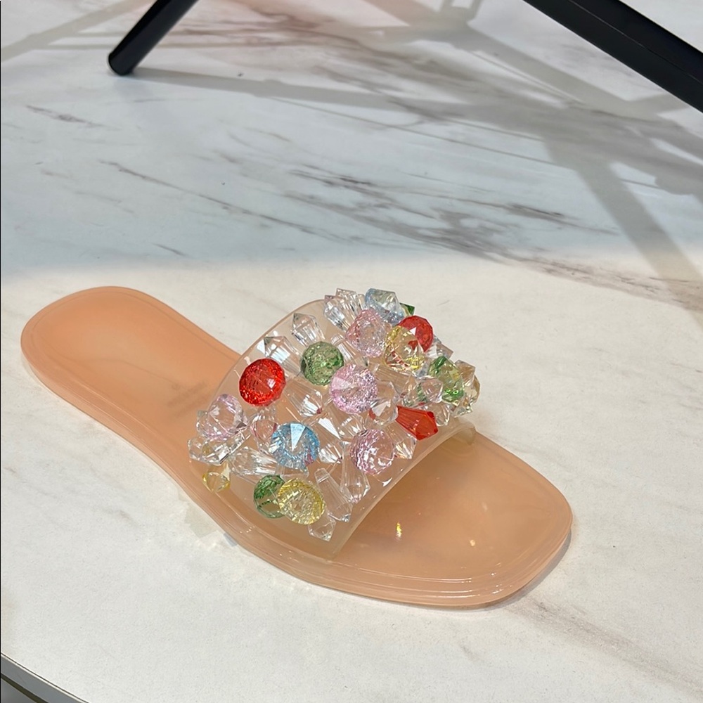 COPY - Tan Crystal Embellished Sandals with Transparent Straps